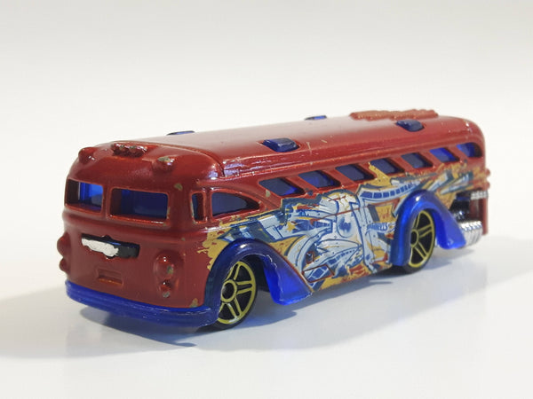 2013 Hot Wheels HW City Graffiti Rides Surfin' School Bus Metalflake Red Die Cast Toy Car Vehicle