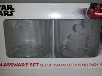Disney Star Wars Glassware Set of Two 10 oz (295 ML) Each Etched Glass Cups New in Box