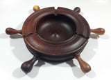 Vintage Captain's Ship Wheel Dark Hard Wood 9" Diameter Ash Tray