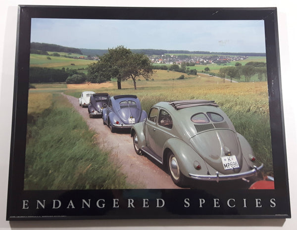 Volkswagen Beetle "Endangered Species" Hardboard Wood Plaque with Yellow and Red Bead Tail Lights 16" x 20"