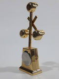 My's Railroad Crossing 4 1/2" Tall Gold Tone Metal Miniature Quartz Clock - Needs A Battery