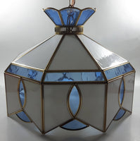 Plastic Panel Stained Glass Style Blue and White Hanging Light Fixture Lamp 12 x 16"