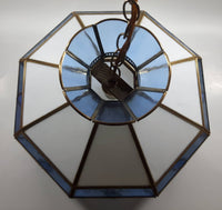 Plastic Panel Stained Glass Style Blue and White Hanging Light Fixture Lamp 12 x 16"