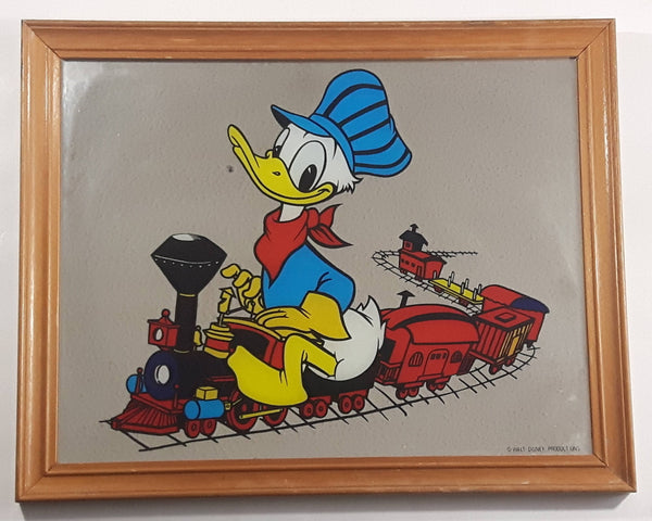 Rare Vintage Walt Disney Productions Donald Duck Train Conductor 16" x 20" Wood Framed Mirror