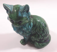 Dark Green Blue Glazed 5 3/8" Tall Ceramic Cat Ornament