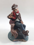 Vintage Naturecraft Mold "Naughty Naughty" Man Sitting On Wall with Brown Dog Chalkware Sculpture 7 3/4" Tall
