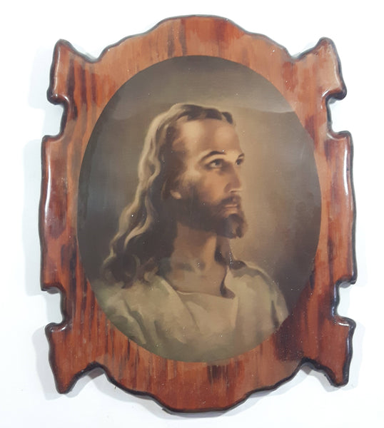 Vintage Jesus Christ Burl Wood Style Lacquered Wooden Wall Picture