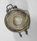 Vintage Small Metal Hinged Glass Lid and Glass Bottle 3" Tall