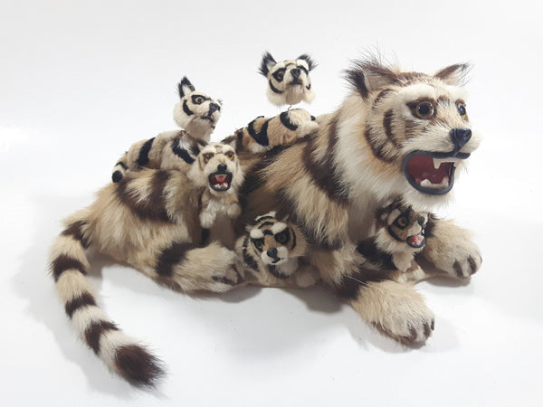 Vintage Animal Hair Tiger with Five Cubs Bobblehead Decorative Figure