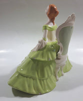 Vintage Victorian Lady in Light Green Dress and White Porcelain Dresser Trinket Box - Chips