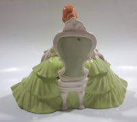 Vintage Victorian Lady in Light Green Dress and White Porcelain Dresser Trinket Box - Chips