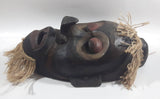 African Style or Indonesian Style Hand Carved Wood Wall Mask With Woven Rope Hair and Beard