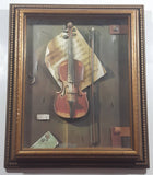 Vintage William Harnett The Old Violin Decoupage Wood Framed 3D Shadow Box