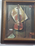 Vintage William Harnett The Old Violin Decoupage Wood Framed 3D Shadow Box