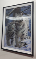 1990s Two White Tigers in Winter Scene 3D Holographic Stereoscopic 10 3/4" x 14 3/4" Wall Print Picture