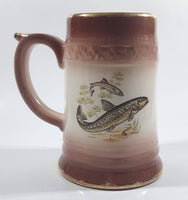 Vintage Gold Trimmed Rainbow Trout Fish Themed Ceramic Pottery Beer Stein Mug
