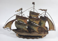 Vintage Metal Art Ship Sailboat Model Sculpture Made in Hong Kong