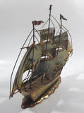 Vintage Metal Art Ship Sailboat Model Sculpture Made in Hong Kong