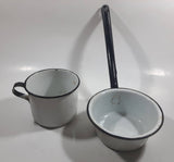 Antique Ladle Scooping Pot and Mug Cup Enamel Metal Set