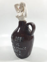 Vintage LAY OFF This is the Old Man's Private Stock Topless Woman Whisky Jug Decanter Pottery Bottle