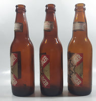 Vintage 9" Tall Lucky Lager Extra Dry Beer Amber Brown Glass Bottle Set of 3 - Faded
