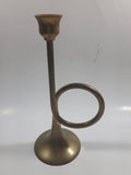 Vintage Trumpet Shaped Brass Metal Candle Holder 8" Tall