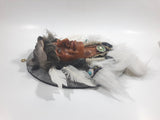 Native Indian with Wolf Head and White Feathers Oval Wall Plaque