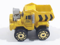 1987 Road Champs Dump Truck Yellow Micro Mini Die Cast Toy Car Construction Vehicle