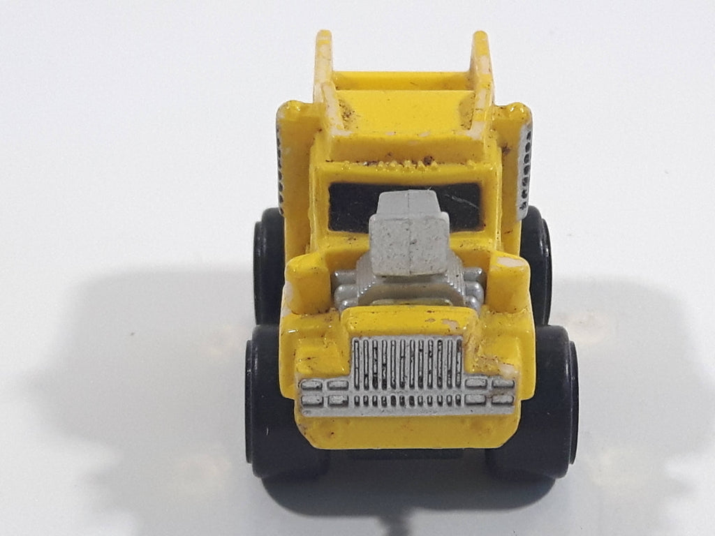 1987 Road Champs Dump Truck Yellow Micro Mini Die Cast Toy Car Constru ...