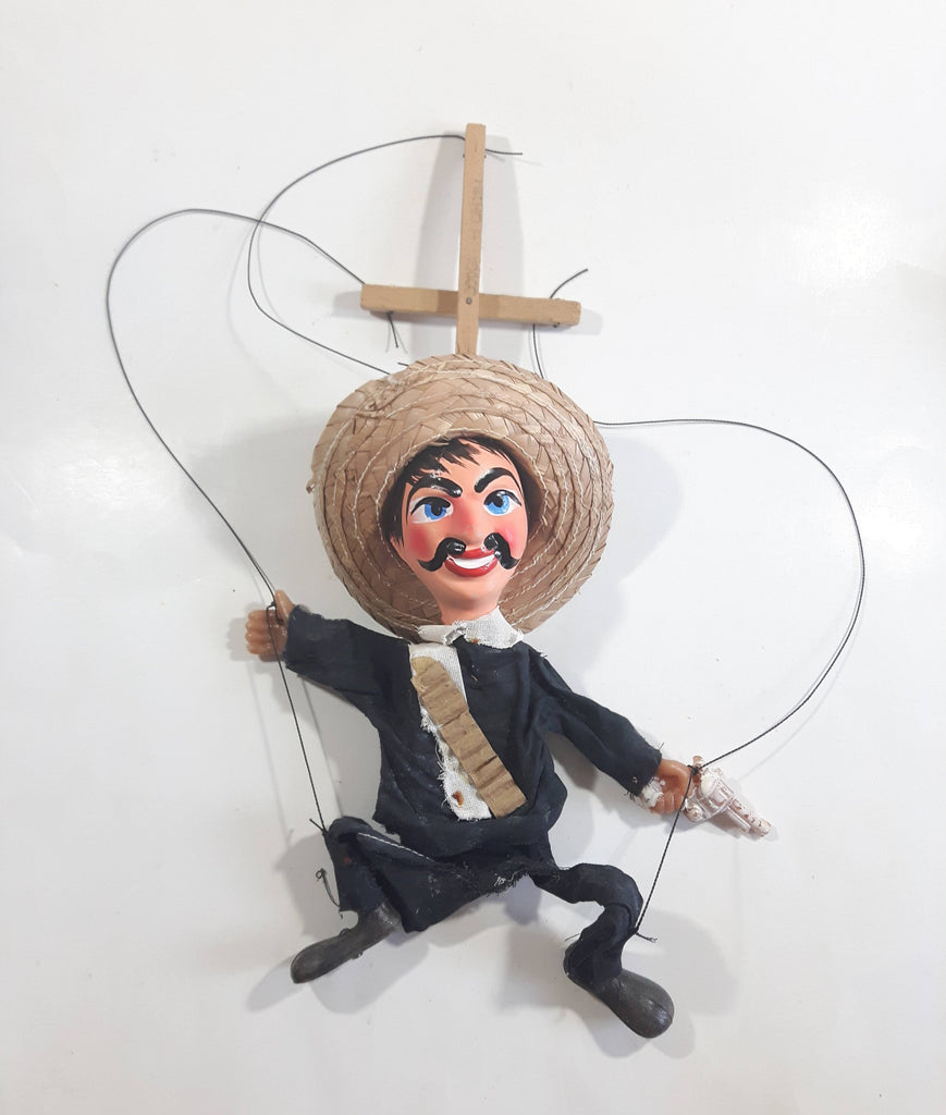 Vintage Mexican Mariachi Style Marionette Puppet with Sombrero and Gun ...