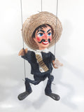 Vintage Mexican Mariachi Style Marionette Puppet with Sombrero and Gun with Wood Handle 14-15"