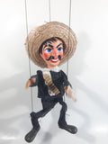 Vintage Mexican Mariachi Style Marionette Puppet with Sombrero and Gun with Wood Handle 14-15"