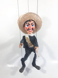 Vintage Mexican Mariachi Style Marionette Puppet with Sombrero and Gun with Wood Handle 14-15"
