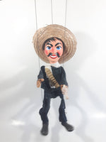 Vintage Mexican Mariachi Style Marionette Puppet with Sombrero and Gun with Wood Handle 14-15"