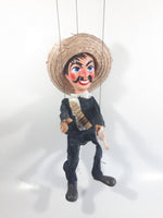 Vintage Mexican Mariachi Style Marionette Puppet with Sombrero and Gun with Wood Handle 14-15"