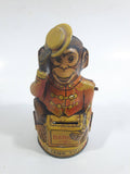 Antique 1930s J Chein Circus Monkey "Thank You" Tin Litho Metal Coin Bank - Salutes with Coin - Working - 6" Tall