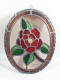 Vintage Rose Flower 9" x 12" Oval Shaped Leaded Stained Glass Window Sun Catcher