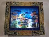 Coral Reef with Swimming Dolphins, Sharks, Turtles Light Up Aquarium Animated Rotating Motion Lamp Wall Hanging 13" x 15"