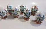 Vintage Unicorn Themed 11 Porcelain Eggs With Wooden Stands + 5 Extra Stands