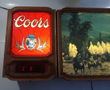Rare Full Version Vintage 1981 Adolph Coors Beer Western Cowboy Themed Print Attachment Light Up Electric Large 38" Wide Wall Sign