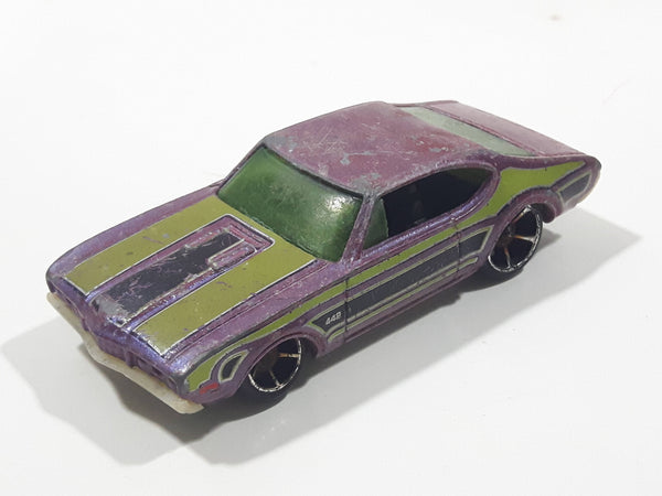 2009 Hot Wheels Muscle Mania Olds 442 Purple Die Cast Toy Car