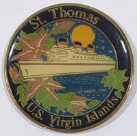 St. Thomas U.S. Virgin Islands Cruise Ship Themed 2" Round Enamel Metal Fridge Magnet