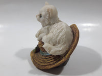 White Cat On A Hat Resin Figurine 2 3/4" Tall