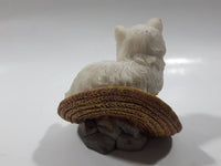 White Cat On A Hat Resin Figurine 2 3/4" Tall