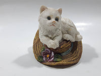 White Cat On A Hat Resin Figurine 2 3/4" Tall