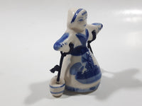 Delft Blue Windmill Themed Woman Carrying Water Bucket Jugs 2 1/4" Tall Figurine