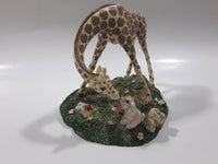 1997 Banberry Designs Gentle Giraffes Bunny and Giraffe Nose To Nose Detailed 4" Tall Resin Sculpture Ornament