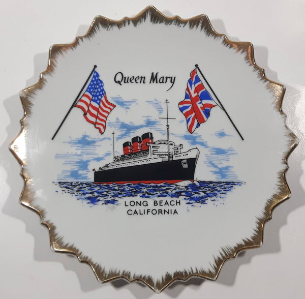 Vintage 1968 Phil Papel Imports Queen Mary Ship Boat Long Beach California Pointed 8" Diameter Collector Plate
