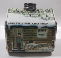 Vintage 1984 New England Container Co. Absolutely Pure Maple Syrup Log Cabin Shaped Tin Metal Container