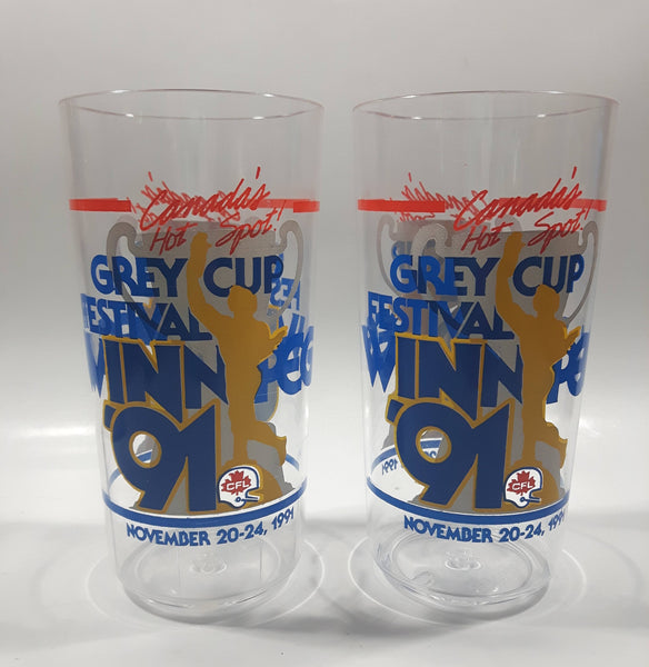 1991 Winnipeg CFL Grey Cup Festival November 20-24, 1991 "Canada's Hot Spot!" Plastic Cup Set of 2